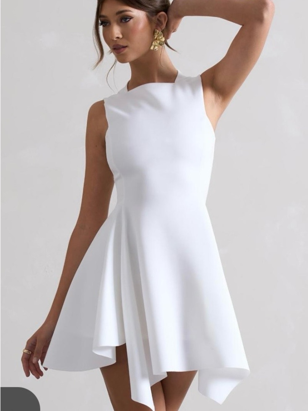 Club L London Scout White Sleeveless Draped Hem Mini Dress